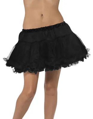 Produktbild von Schwarzer Petticoat mit Rüschen – Kurzer Tüll Unterrock mit dehnbarem Gummibund – One Size Kostüm Zubehör – Für Gothic Fans & Rockabilly Liebhaber – Ideal für Karneval, Halloween & Mottopartys