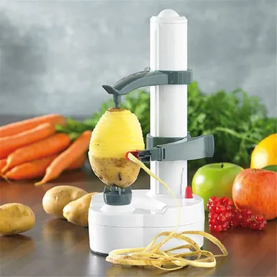 Image de Éplucheur électrique Éplucheur de pommes à rotation automatique Éplucheur de pommes de terre Éplucheur multifonctionnel en acier inoxydable pour fruits et légumes - Blanc