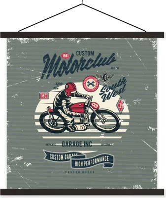 Produktbild von MuchoWow® Textilposter Motorrad - Helm - Vintage 90x90 cm mit schwarzem Rahmen - Magnetisches