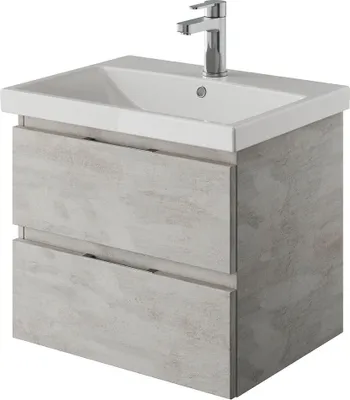 Produktbild von Bad Waschtisch, grifflos, mit Keramik Waschbecken in Oxid Hellgrau VILLATORO-66, B/H/T ca. 60/53,2/45 cm