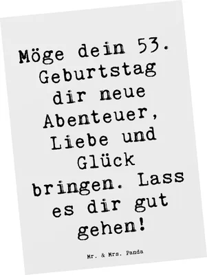 Produktbild von Mr. & Mrs. Panda Postkarte Spruch 53. Geburtstag Abenteuer - Weiß - Geschenk, Glück, liebevoll handgefertigt, Alter, Ansichtskarte, Liebe, Fotokarte, Grußkarte