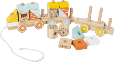 Produktbild von CLASSIC WORLD Hölzerner Abzieher, Zug, Blöcke, 3 Waggons, 16 Elemente