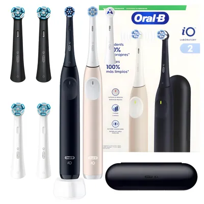 Produktbild von Oral-B iO Series 2 Duo – elektrische Zahnbürsten – Schwarz & Rosa – mit 7 Aufsteckbürsten