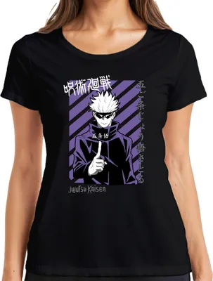Produktbild von Jujutsu Kaisen Gojo Satoru Anime Manga lila Streifen Fan Vintage Damen T-Shirt, Schwarz, 3XL