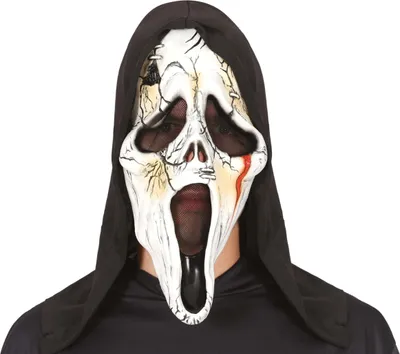 Imagen del producto de Máscara de Halloween con diseño de fantasma, rostro espeluznante, capucha, disfraz aterrador, aspecto macabro, terrorífico, color: multicolor