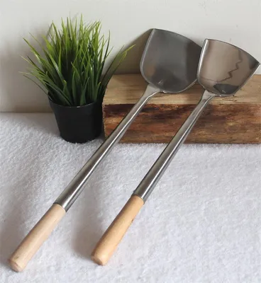 Produktbild von 06 Wok Spahtel 2 er Set Wokwender flach Edelstahl  Holzgriff (004+005)