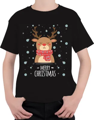 Produktbild von Merry Christmas Rentier Schnee - Weihnachten Weihnachtsgeschenk Christmas Uni Kinder T-Shirt, Schwarz, 140