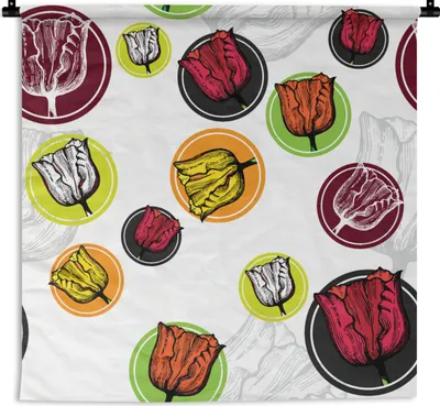 Produktbild von MuchoWow® Wandteppich Wandbehang Tulpe - Blumen - Muster 60x60 cm Tapisserie Dekoration Wandtuch - Dekorationen - Wand Decke