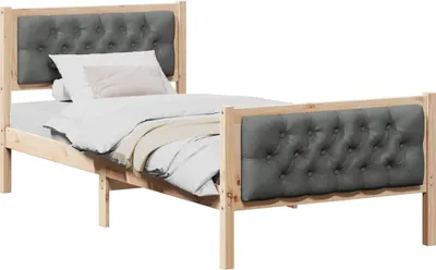 Image de Cadre de lit avec tête de lit Gris foncé 90 x 190 cm Pin massif