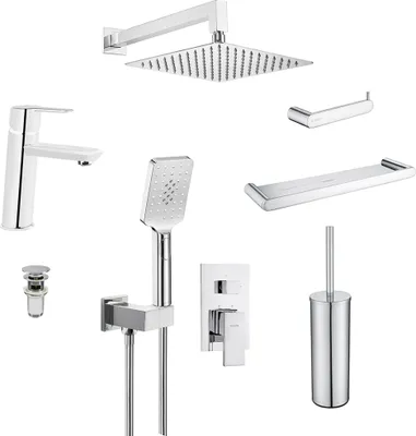 Produktbild von Badezimmer Armaturenset mit Zubehör in silber DEANTE-30