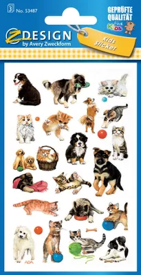 Produktbild von ZDesign KIDS Sticker "Hunde & Katzen" 3 Blatt à 21 Sticker