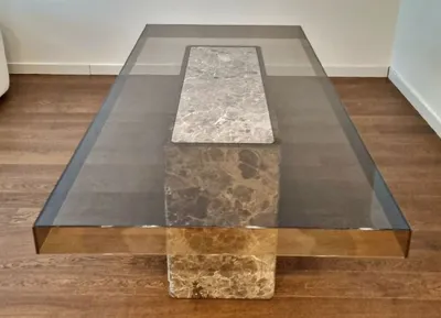Produktbild von Casa Padrino Luxus Esstisch Grau 200 x 100 x H. 75 cm - Marmor Küchentisch mit Glas Tischplatte - Esszimmer Möbel - Marmor Möbel - Luxus Möbel