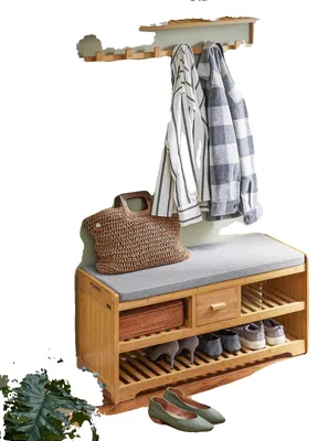 Zdjęcie produktu dla Ławka na buty, 2 półki, zdejmowana poduszka, kolor naturalny