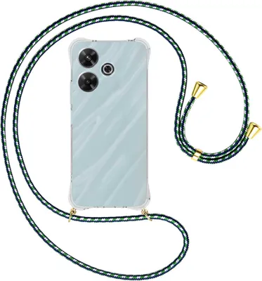 Produktbild von Handykette Backcover-Schutzhülle mit Band (Metall goldfarben) für Xiaomi Redmi Note 13R 5G (CN) / Redmi 13 4G - grün/blau/weiß