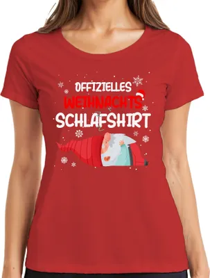 Produktbild von Offizielles Weihnachts-Schlafshirt Gnom Wichtel - Weihnachten Xmas Christmas Damen T-Shirt, Rot, XXL