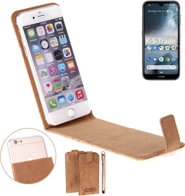 Produktbild von K-S-Trade Handyhülle kompatibel mit Nokia 4.2 Kork Hülle Flipstyle Case Schutzhülle Kork Case Hülle Flip cover Klapphülle Klapp, braun 1x