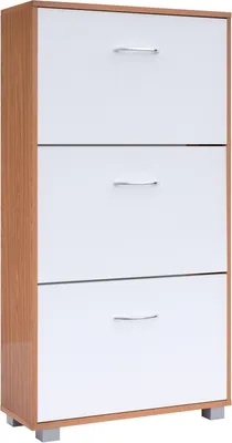 Produktbild von CASARIA® Schuhschrank für 18 Paar Schuhe Schmal 115x60x25cm 3 Klappen Hoch Holz Geschlossen Kippsicherung Flur Diele Schuhkipper Schuhkommode Buche Weiß