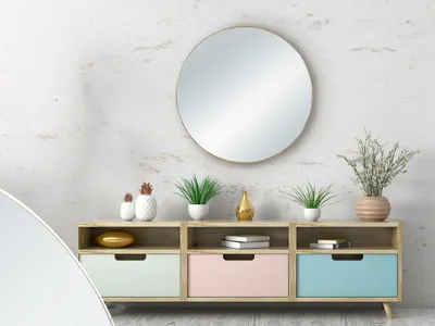 Produktbild von Runder Wandspiegel MILA mit Metallrahmen in Gold Ø50cm