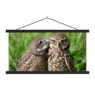 Produktbild von MuchoWow® Textilposter Eulen - Vögel - Gras 60x30 cm mit schwarzem Rahmen - Textilien