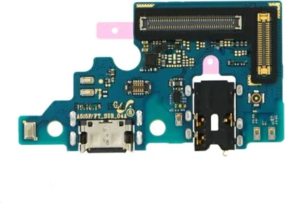 A close-up, top-down view of a smartphone charging port and motherboard component.