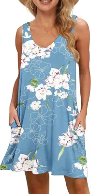 Produktbild von Sommerkleid für Damen, ärmellos mit V-Ausschnitt, locker geschnitten und mit Taschen