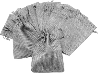 Produktbild von Oblique Unique 12 Jutebeutel mit Zugband Jute Säckchen Beutel Stoffbeutel für Geschenke als Deko Weihnachten grau