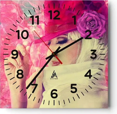 Produktbild von Wanduhr - Quadrat - Glasuhr - weiblich Blumen- Blume Mode - 40x40cm - Schleichendes Uhrwerk - Lautlos - zum Aufhängen bereit - Dekoration Modern - Wanddekoration aus Glas - C4AC40x40-3141