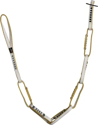 Produktfoto der "Loop Chain" von singing rock; eine Kletter-Schlinge mit gelben und weißen Elementen.