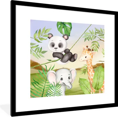 Produktbild von MuchoWow® Gerahmtes Poster Dschungel - Blätter - Tiere - Grün 40x40 cm - Poster mit Schwarzem Bilderrahmen Wandposter Rahmen Foto Bilder - Poster - Plakat im Rahmen
