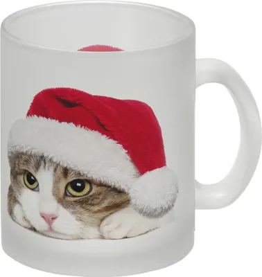 Produktbild von Kaffeebecher mit niedliche Katze und Nikolausmütze Glas Tasse