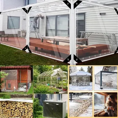 Image de Bâche transparente - Bâche en PVC - Très résistante - Imperméable - Résistante au vent et à la poussière - Avec œillets et cordes - 1 × 2 m - Transparente