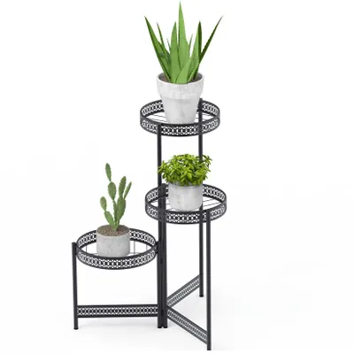 Produktbild von FATIVO Blumenregal aus Metall, Blumentreppe 3 Ebenen Pflanzenständer für Innen Balkon Wohnzimmer Garten Büro, 51 x 70cm