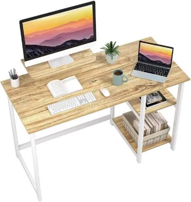 Zdjęcie produktu dla Biurko komputerowe z półką na monitor i napęd – 100 cm, do pracy w domu, z odwracalnymi półkami – stanowisko komputerowe do gier dla małych biur i miejsc pracy – beżowe