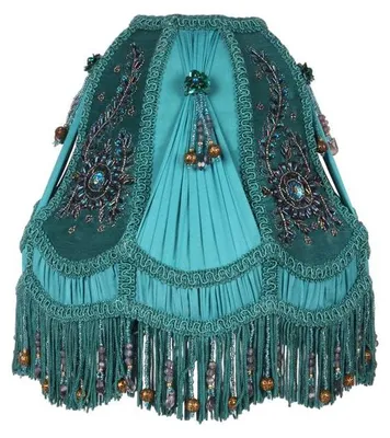 Image de Abat-jour de style victorien, forme cloche, 26 cm, couleur pétrole, en tissu
