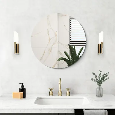 Productafbeelding van Ronde wandspiegel, 50x50 cm, zonder lijst, geschikt voor badkamer, slaapkamer of woonkamer, kan horizontaal of verticaal worden opgehangen