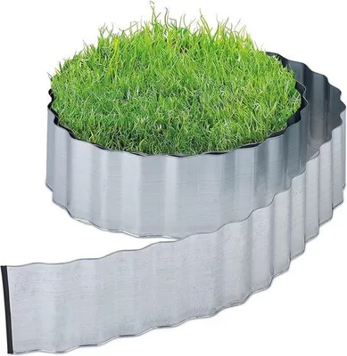 Zdjęcie produktu dla Metalowa obrzeżka trawnikowa, elastyczna, 8 metrów, srebrna – obrzeżka do rabat i trawników Lawn Edging