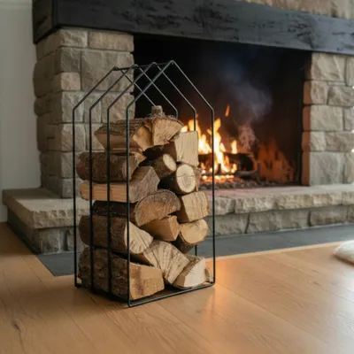Produktbild von Kaminholzregal Kaminregal Holzregal schwarz Haus Massiv Metall schwarz 79x39x30 Regal für Kaminholz