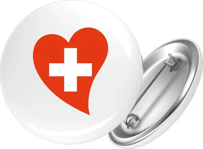Produktbild von Huuraa Button Schweiz Flagge Herz 25mm rund mit Sicherheitsnadel Ansteckbutton Geschenkidee