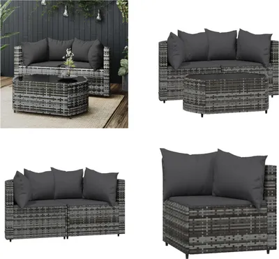 Image de vidaXL 3 pcs. Garden Lounge Set with Coussins Grey Poly Rattan - Garden Lounge Set - Garden Lounge Sets - Outdoor Lounge Set - Lounge Set Terrasse