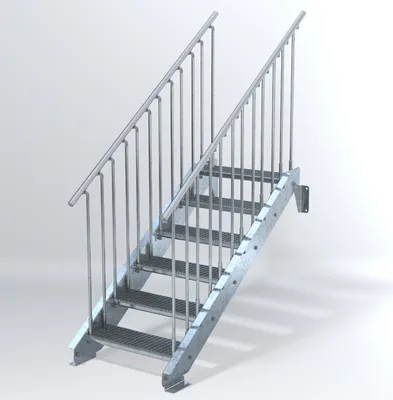 Produktbild von Stahltreppe 6 Stufen bis Höhe 120 cm, Laufbreite : 70 cm beidseitiges Geländer ST 1 (31 / 31 mm)