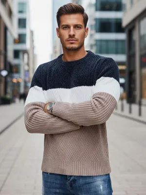 Obrázek produktu pro Dstreet Pánský klasický svetr Nonam béžovo-modrá XXL