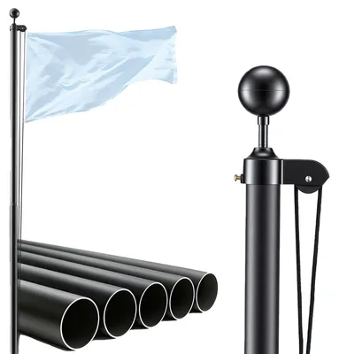 Image de VEVOR, mât de drapeau de 9,14 mètres, ensemble de mâts de drapeau modulaires pour l'extérieur, tige de drapeau en aluminium extra épaisse avec manchon de base en PVC, idéal pour une utilisation en jardin, privée et commerciale, couleur noire