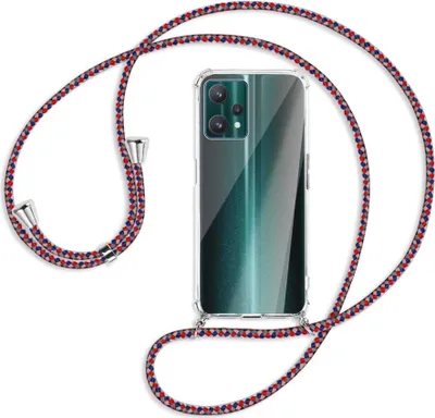 Produktbild von Handykette Backcover-Schutzhülle mit Band (Metall silberfarben) für Realme 9 Pro 5G - silber/blau/rot