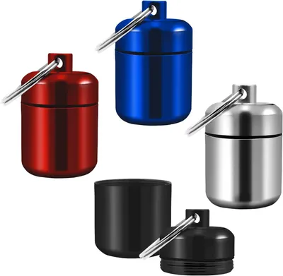 Zdjęcie produktu dla Pudełka na tabletki Breloczek 4 Sztuki, Wodoodporne, Aluminiowe, Kompaktowe, do Podróży