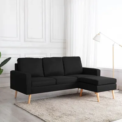 Produktbild von vidaXL 3-Sitzer-Sofa mit Hocker Schwarz Stoff