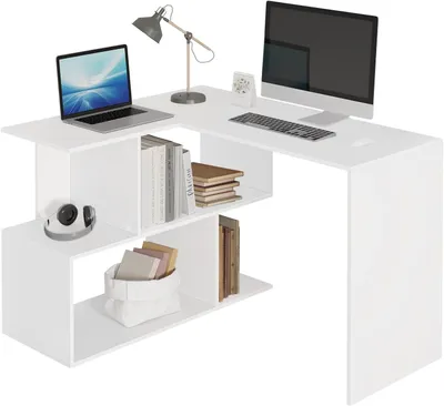 Immagine prodotto di Scrivania angolare con spazio contenitivo e due piani di lavoro | 100x120x77 cm