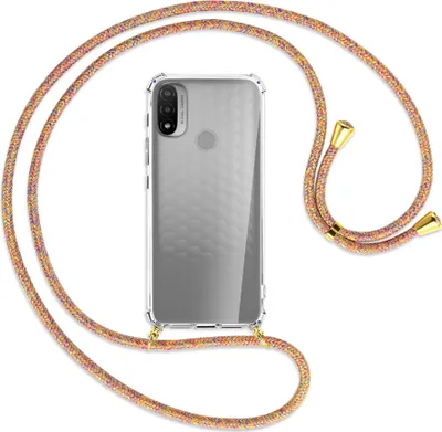 Produktbild von Handykette Backcover-Schutzhülle mit Band (Metall goldfarben) für Motorola Moto E20 (XT2155) - Rainbow
