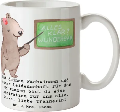 Produktbild von Mr. & Mrs. Panda Henkelbecher Schwimmen Trainerin Inspiration - Weiß - Geschenk, Teepott, Unterstützung, Leidenschaft, Motivation, Tasse, Kaffeetasse, Fachwissen, Becher