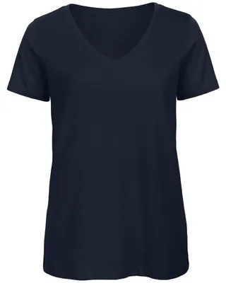 Image de T-shirt B&C Favourite pour femmes, col en V, Coton FK137 (XL) (bleu marine)