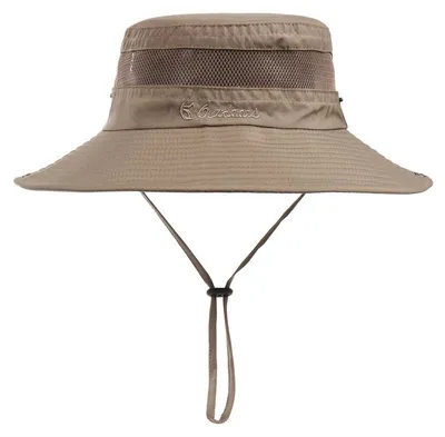 Produktbild von Einfarbiger Fischerhut mit breiter Krempe – atmungsaktiver Sonnenhut für Outdoor, Sommer und Strand, für Damen und Herren,Dark Beige